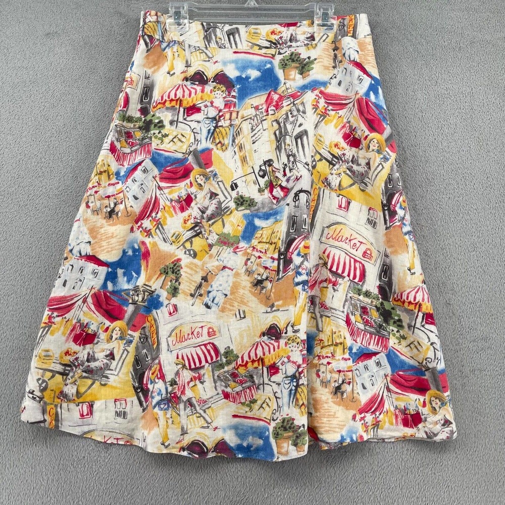 Liz Claiborne Linen Skirt Womens 12 Beige European Vacation Cafe Market Novelty - Picture 5 of 11